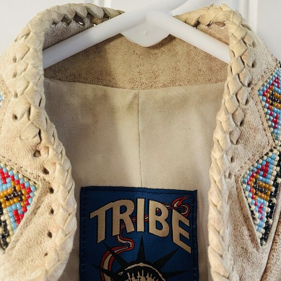 Vintage Tribe America Leathers Western Fringe Warrior Jacket Beaded Bone 6 USA - Picture 14 of 16